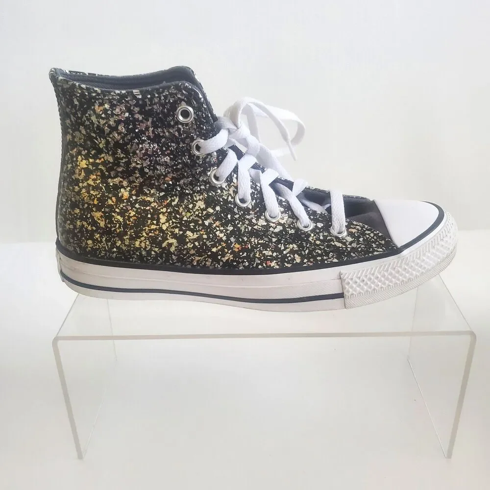 Converse Girls High Top Sneakers 5 Glitter Black Silver Chuck Taylor All Star